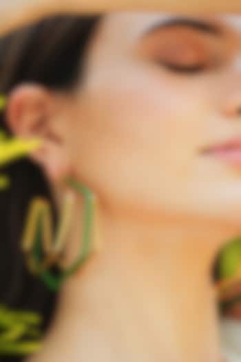 Gold Plated Green Enameled Hoop Earrings by Varnika Arora at Pernia's Pop Up Shop