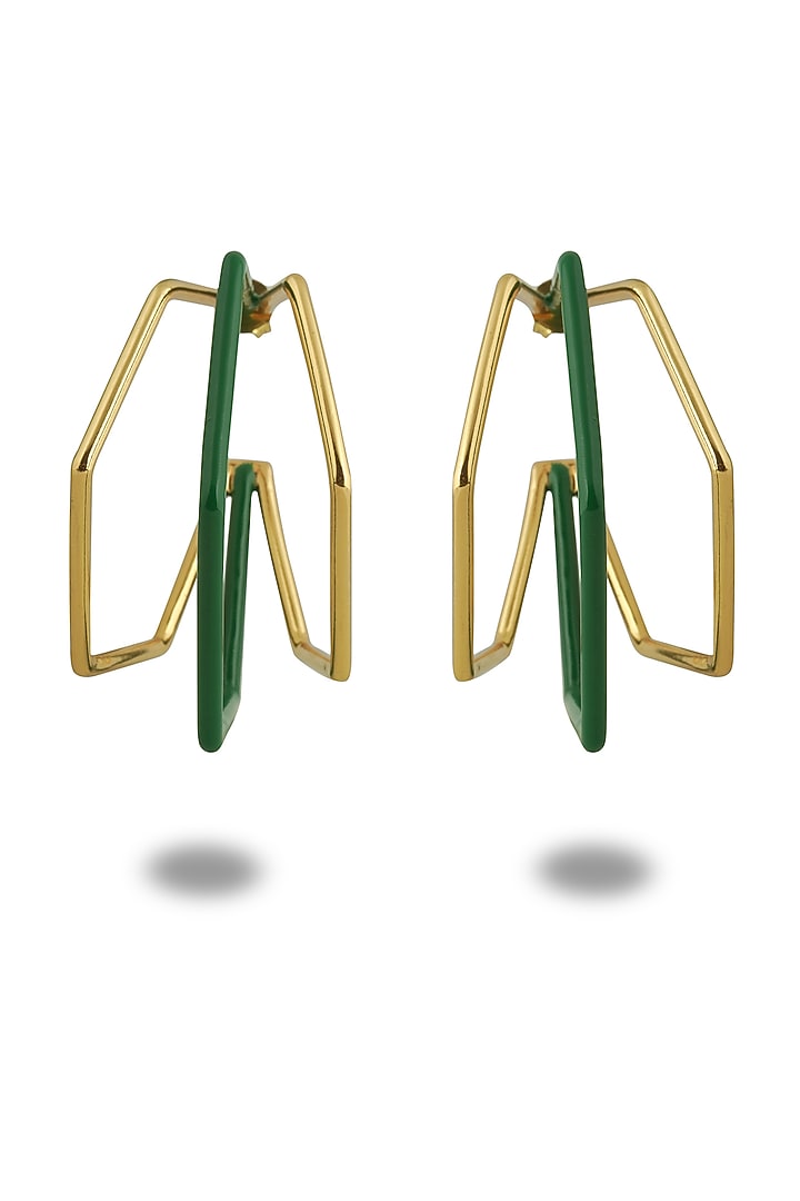Gold Plated Green Enameled Hoop Earrings by Varnika Arora at Pernia's Pop Up Shop