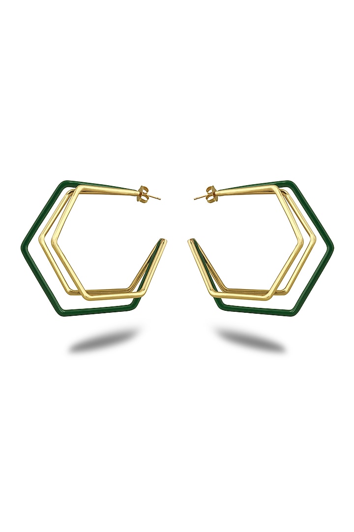 Gold Plated Green Enameled Hoop Earrings by Varnika Arora at Pernia's Pop Up Shop