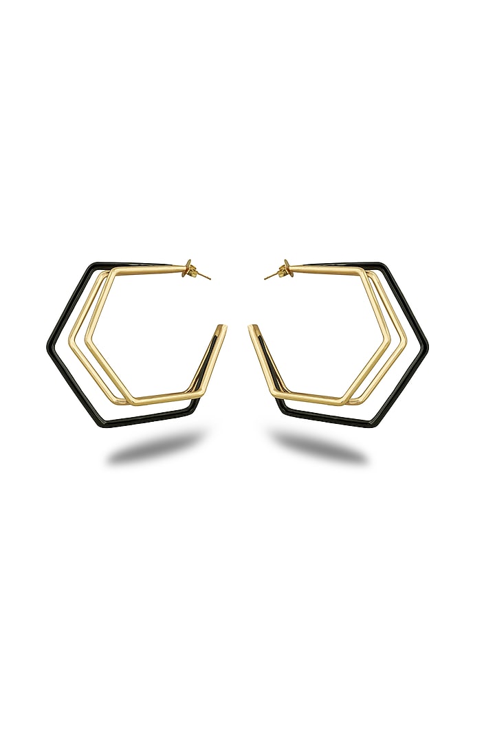 Gold Plated Black Enameled Hoop Earrings by Varnika Arora at Pernia's Pop Up Shop