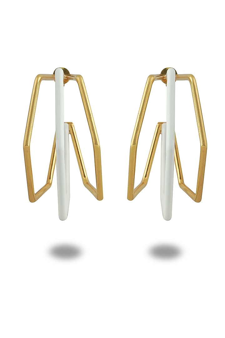 Gold Plated White Enameled Hoop Earrings by Varnika Arora at Pernia's Pop Up Shop