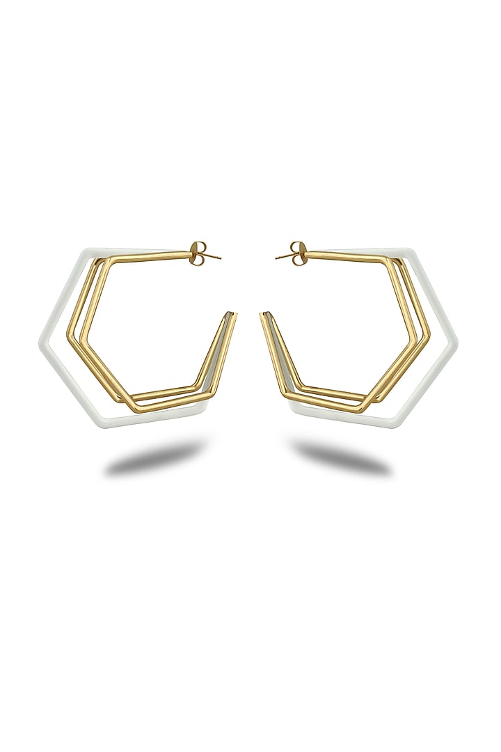 Gold Plated White Enameled Hoop Earrings by Varnika Arora at Pernia's Pop Up Shop