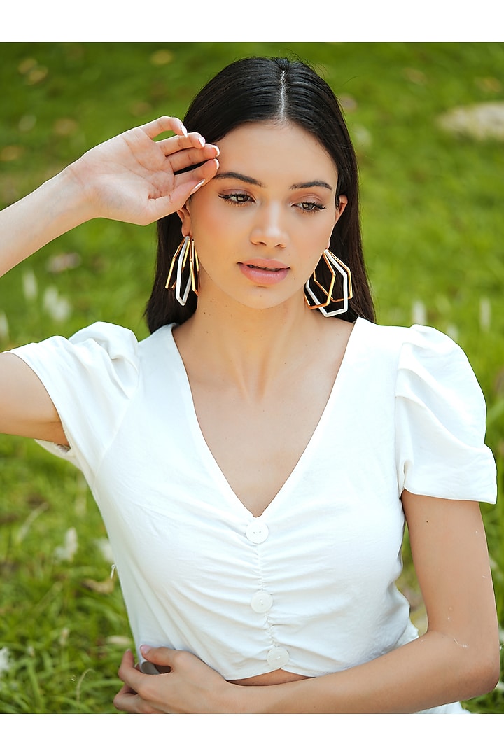 Gold Plated White Enameled Hoop Earrings by Varnika Arora at Pernia's Pop Up Shop