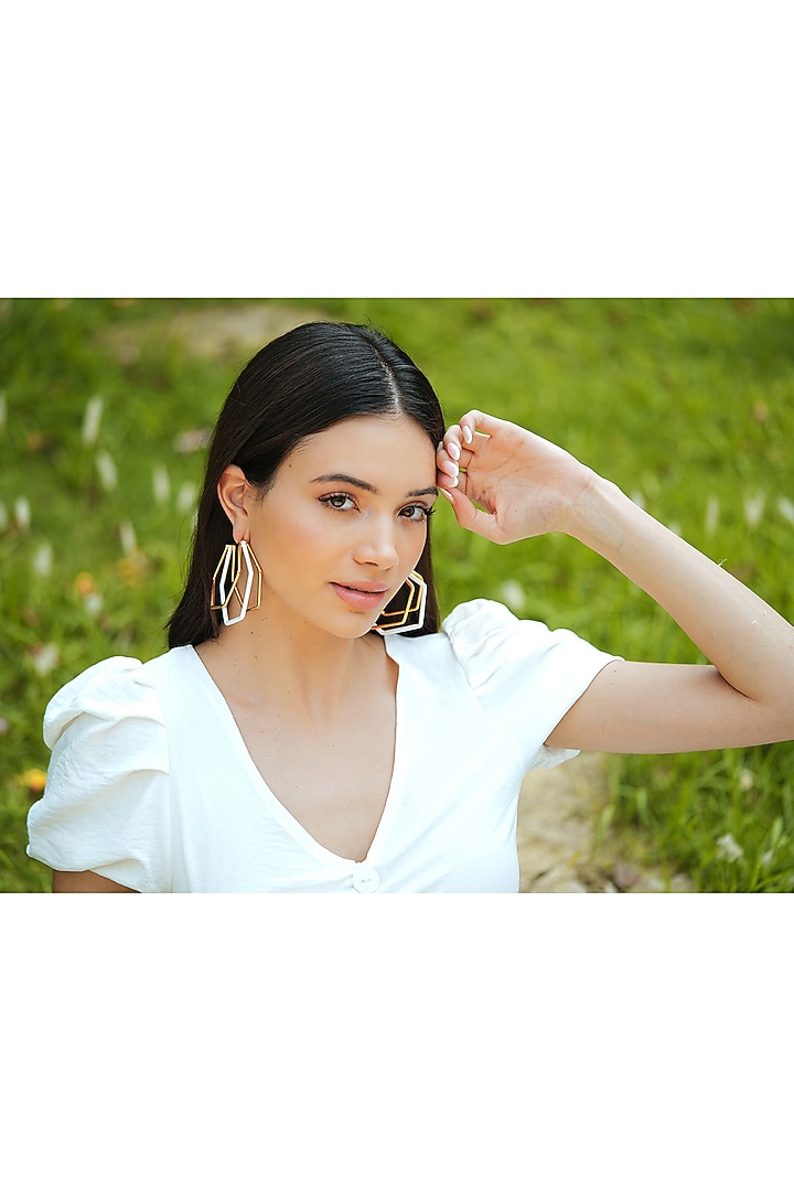 Gold Plated White Enameled Hoop Earrings by Varnika Arora at Pernia's Pop Up Shop