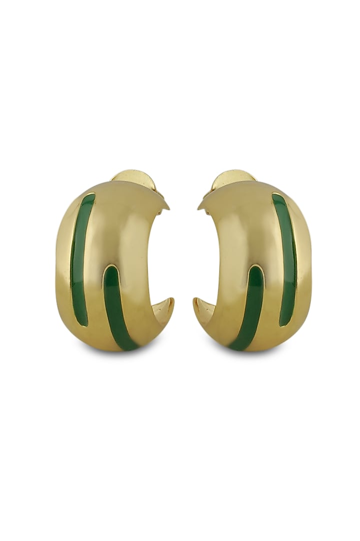 Gold Plated Green Enameled Hoop Earrings by Varnika Arora at Pernia's Pop Up Shop