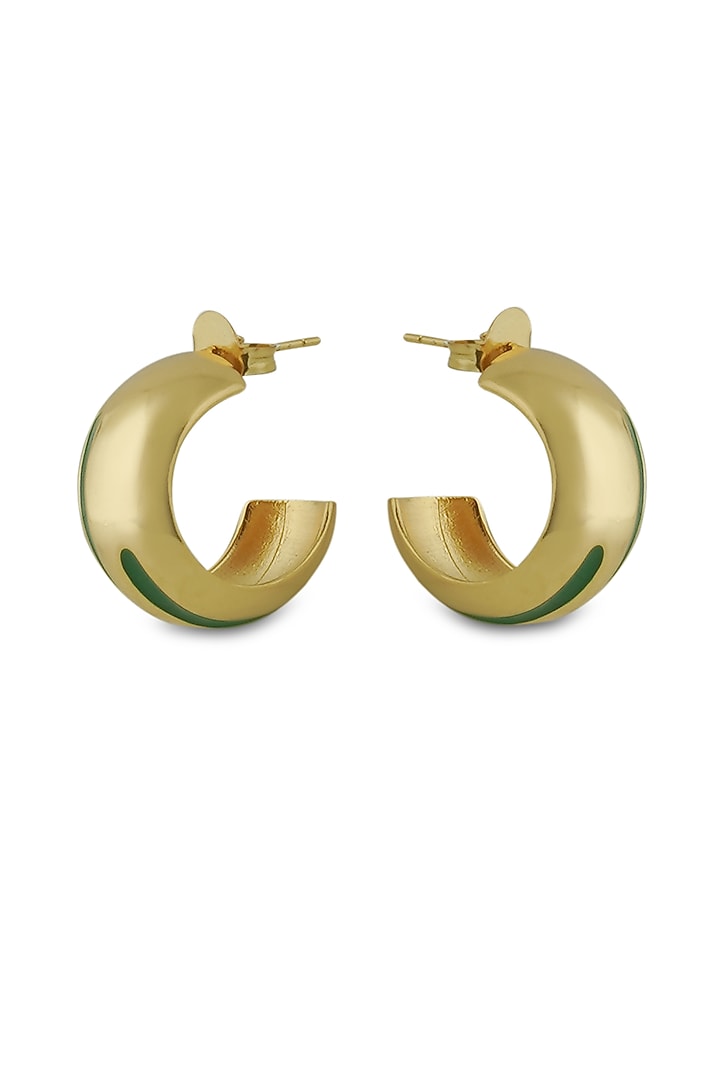 Gold Plated Green Enameled Hoop Earrings by Varnika Arora at Pernia's Pop Up Shop