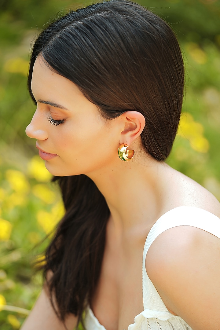 Gold Plated Green Enameled Hoop Earrings by Varnika Arora at Pernia's Pop Up Shop