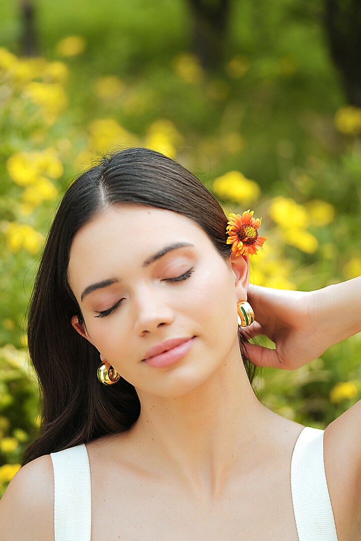 Gold Plated Green Enameled Hoop Earrings by Varnika Arora at Pernia's Pop Up Shop