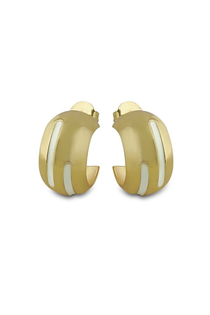 Gold Plated White Enameled Hoop Earrings by Varnika Arora at Pernia's Pop Up Shop