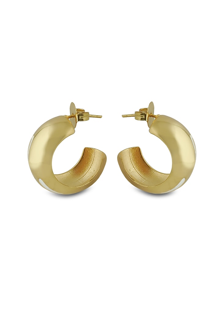 Gold Plated White Enameled Hoop Earrings by Varnika Arora at Pernia's Pop Up Shop