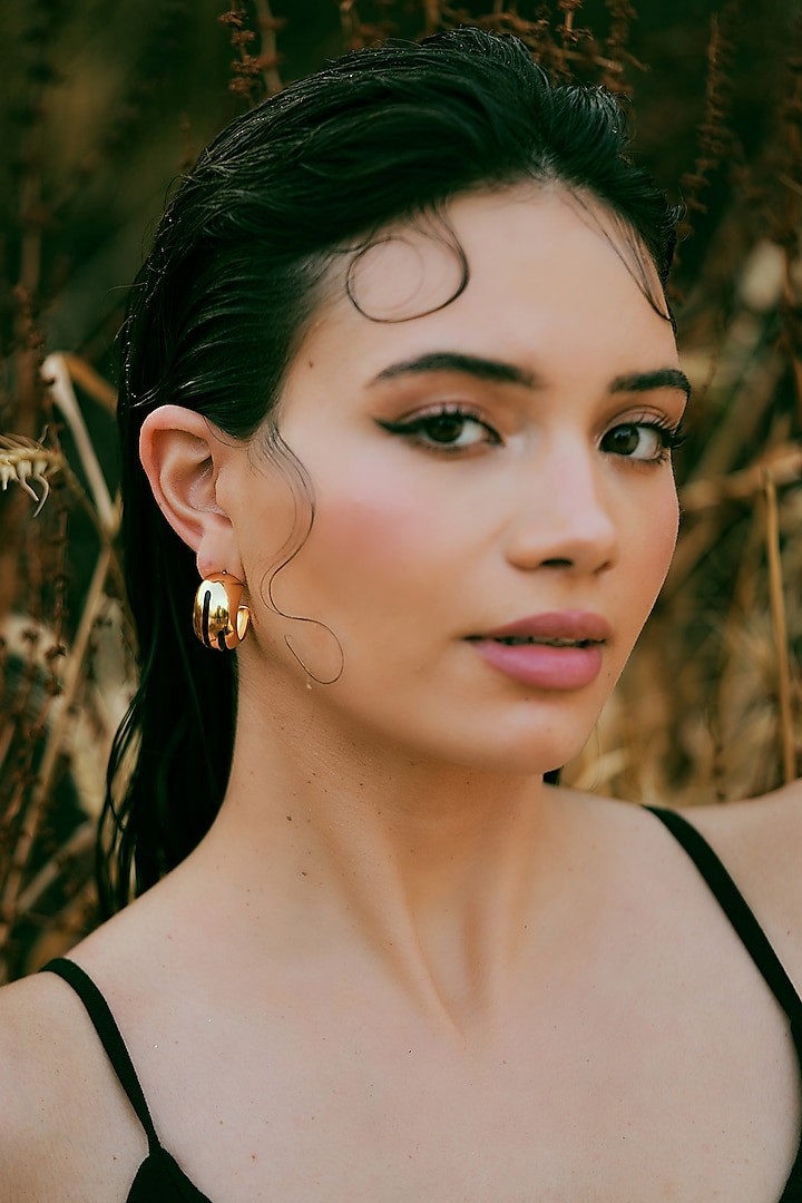 Gold Plated Black Enameled Hoop Earrings by Varnika Arora at Pernia's Pop Up Shop