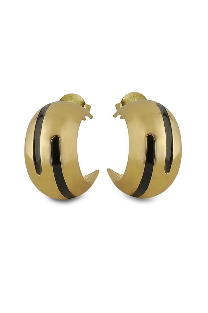 Gold Plated Black Enameled Hoop Earrings by Varnika Arora at Pernia's Pop Up Shop
