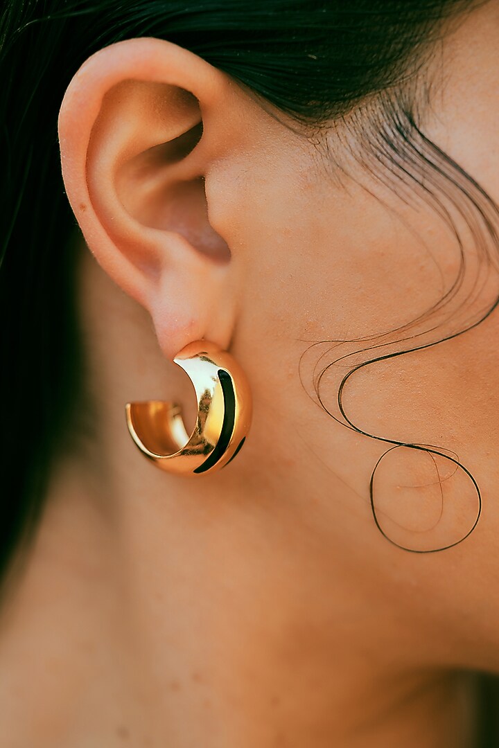 Gold Plated Black Enameled Hoop Earrings by Varnika Arora at Pernia's Pop Up Shop