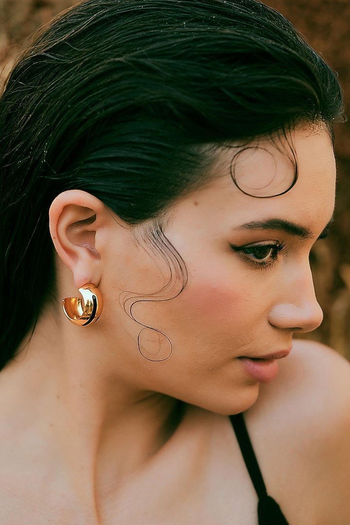 Gold Plated Black Enameled Hoop Earrings by Varnika Arora at Pernia's Pop Up Shop