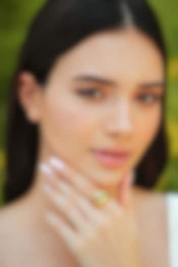 Gold Plated Green Enameled Ring by Varnika Arora at Pernia's Pop Up Shop