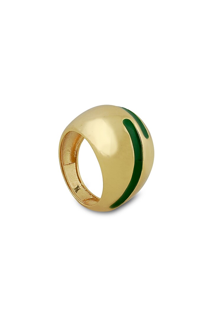 Gold Plated Green Enameled Ring by Varnika Arora at Pernia's Pop Up Shop