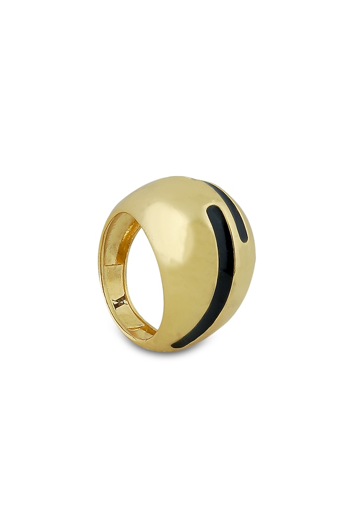 Gold Plated Black Enameled Ring by Varnika Arora at Pernia's Pop Up Shop