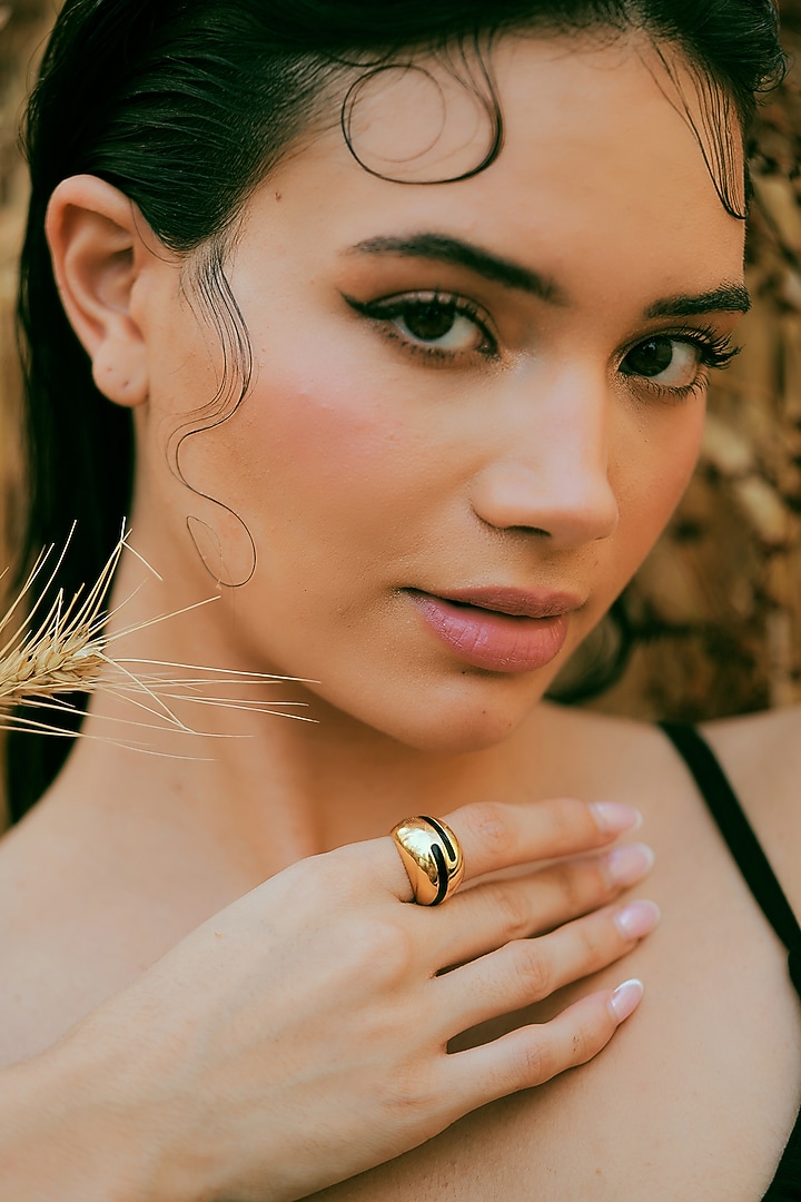 Gold Plated Black Enameled Ring by Varnika Arora at Pernia's Pop Up Shop