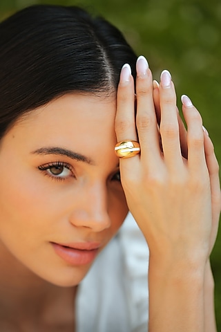 Gold Plated White Enameled Ring by Varnika Arora