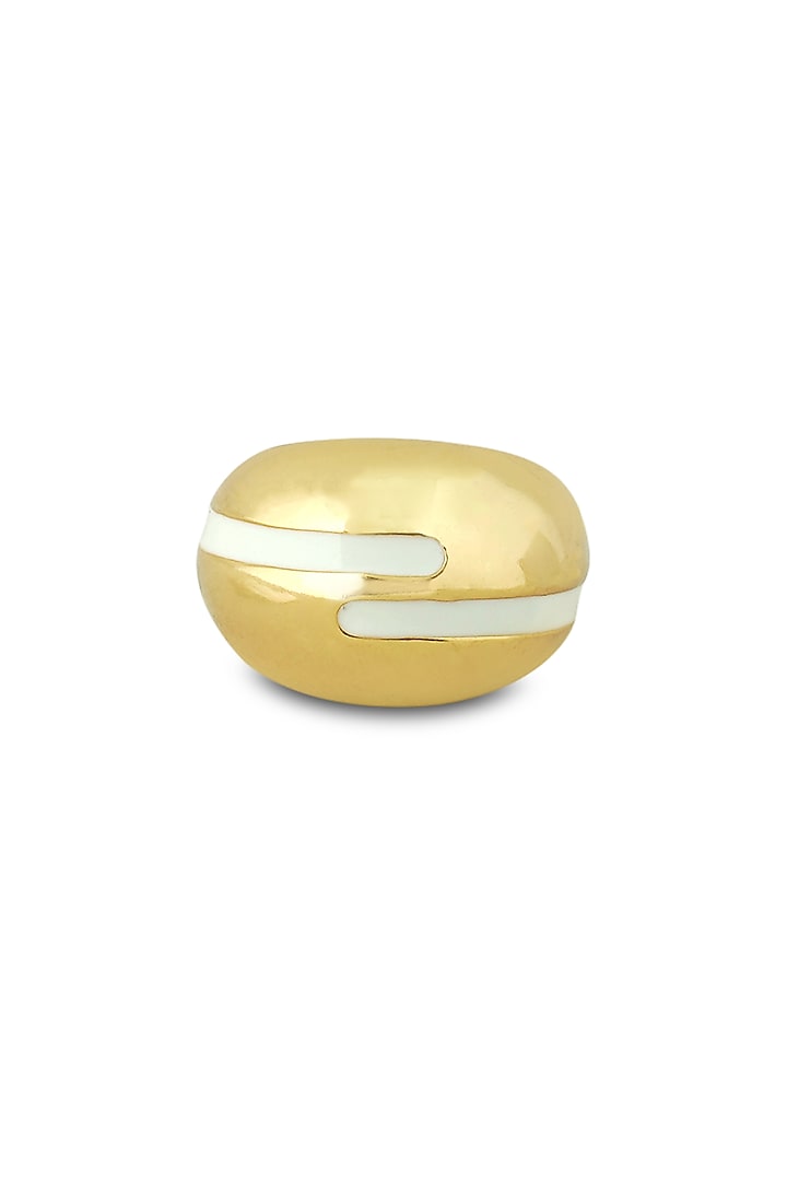 Gold Plated White Enameled Ring by Varnika Arora at Pernia's Pop Up Shop