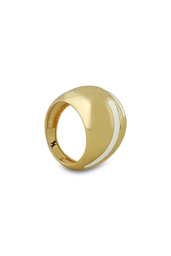 Gold Plated White Enameled Ring by Varnika Arora at Pernia's Pop Up Shop