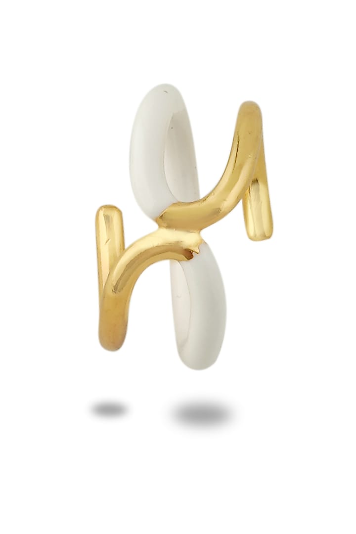 Gold Plated White Enameled Reversible Ring by Varnika Arora at Pernia's Pop Up Shop