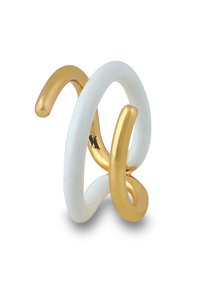 Gold Plated White Enameled Reversible Ring by Varnika Arora at Pernia's Pop Up Shop