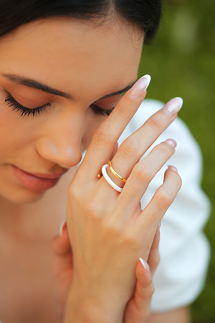 Gold Plated White Enameled Reversible Ring by Varnika Arora at Pernia's Pop Up Shop