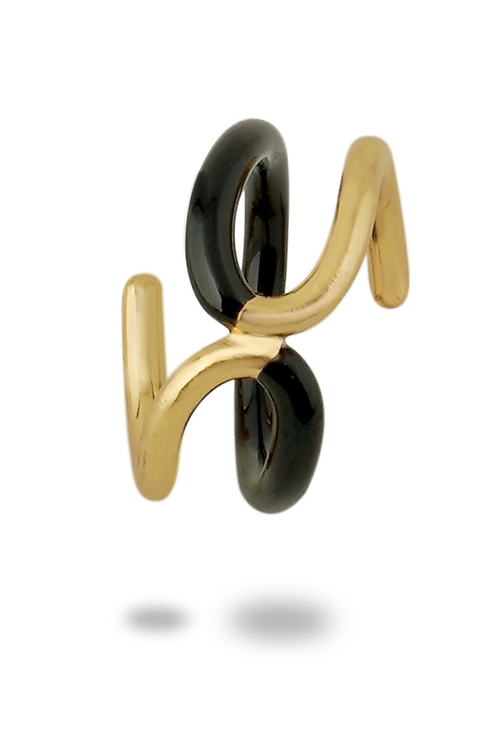 Gold Plated Black Enameled Reversible Ring by Varnika Arora at Pernia's Pop Up Shop