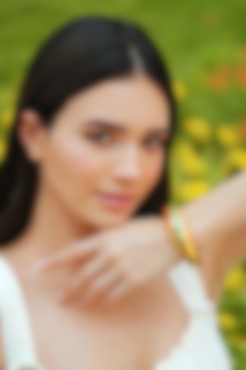 Gold Plated Green Enameled Circlet Bangle by Varnika Arora at Pernia's Pop Up Shop