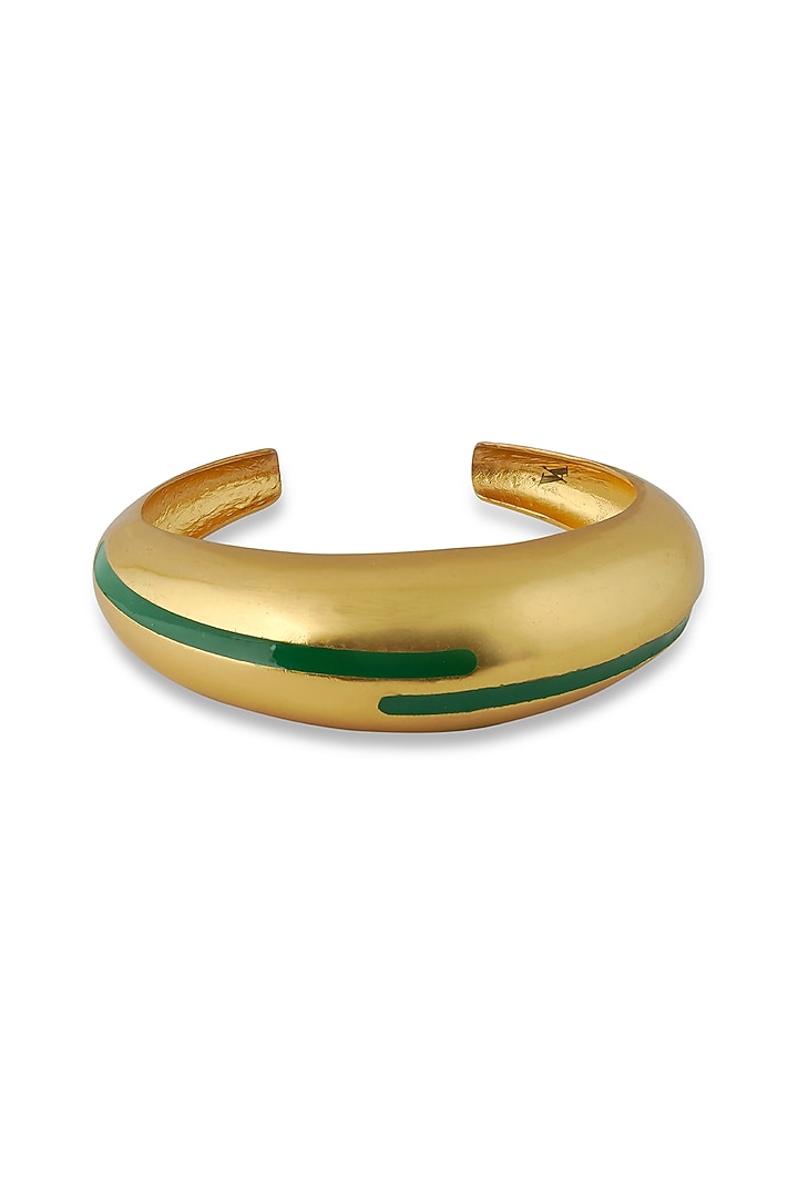 Gold Plated Green Enameled Circlet Bangle by Varnika Arora at Pernia's Pop Up Shop
