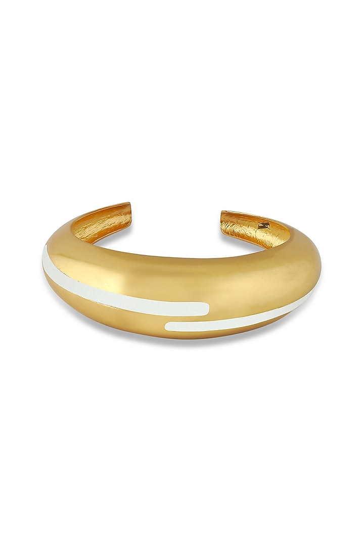 Gold Plated White Enameled Circlet Bangle by Varnika Arora at Pernia's Pop Up Shop
