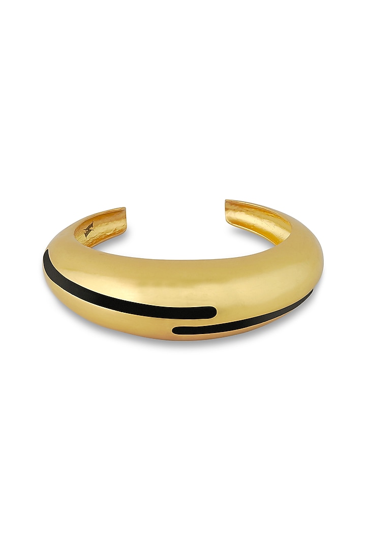 Gold Plated Black Enameled Circlet Bangle by Varnika Arora at Pernia's Pop Up Shop