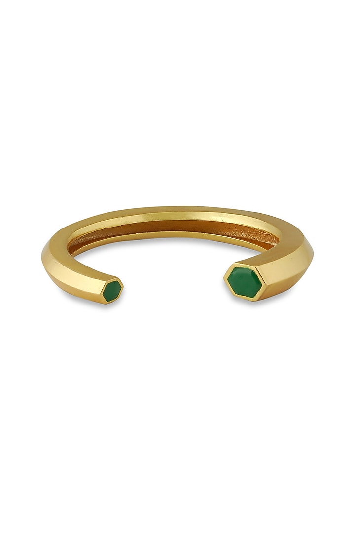Gold Plated Green Enameled Cuff Bangle by Varnika Arora at Pernia's Pop Up Shop