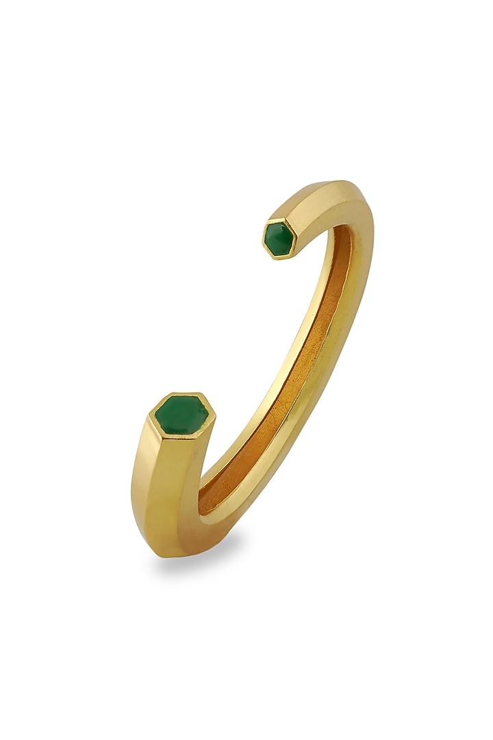 Gold Plated Green Enameled Cuff Bangle by Varnika Arora at Pernia's Pop Up Shop