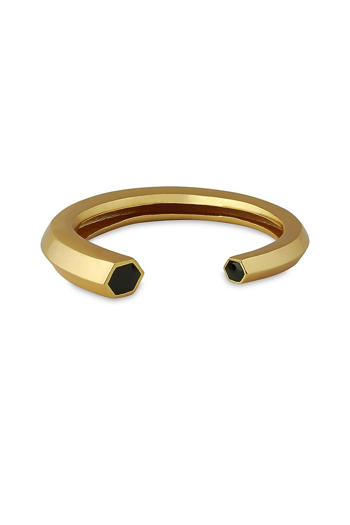 Gold Plated Black Enameled Cuff Bangle by Varnika Arora at Pernia's Pop Up Shop