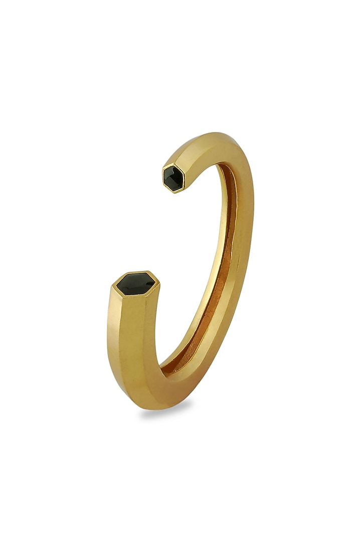 Gold Plated Black Enameled Cuff Bangle by Varnika Arora at Pernia's Pop Up Shop