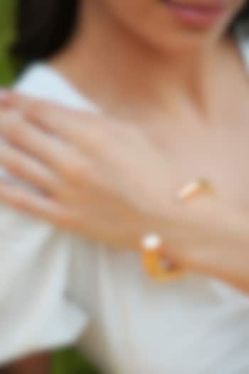 Gold Plated White Enameled Cuff Bangle by Varnika Arora at Pernia's Pop Up Shop
