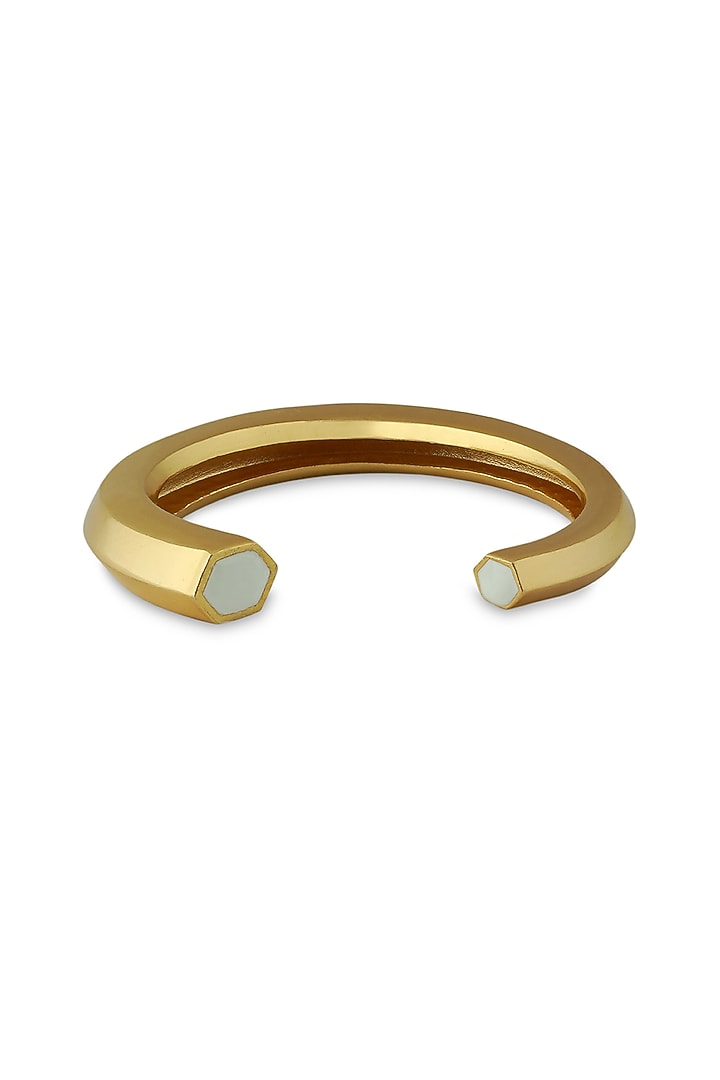 Gold Plated White Enameled Cuff Bangle by Varnika Arora at Pernia's Pop Up Shop