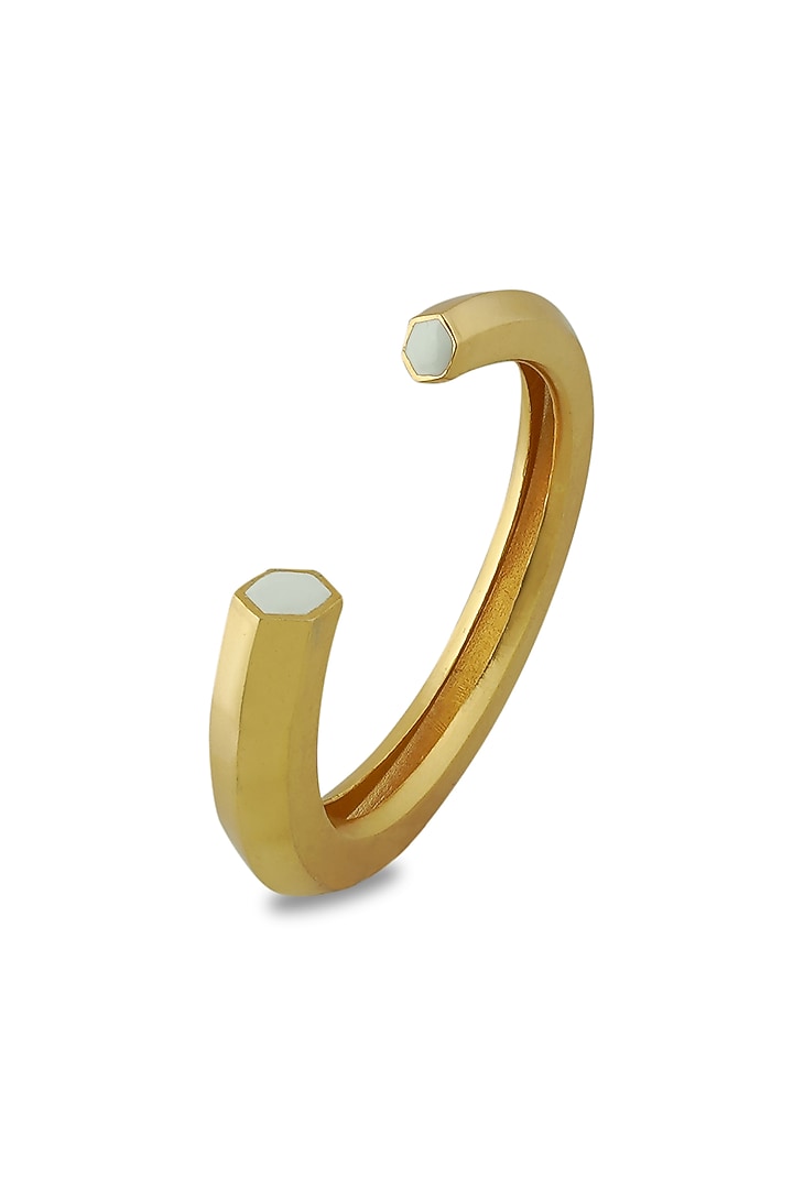 Gold Plated White Enameled Cuff Bangle by Varnika Arora at Pernia's Pop Up Shop