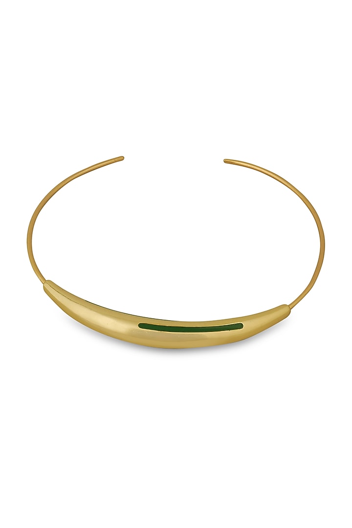 Gold Plated Green Enameled Necklace by Varnika Arora at Pernia's Pop Up Shop