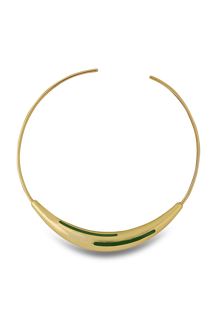 Gold Plated Green Enameled Necklace by Varnika Arora at Pernia's Pop Up Shop