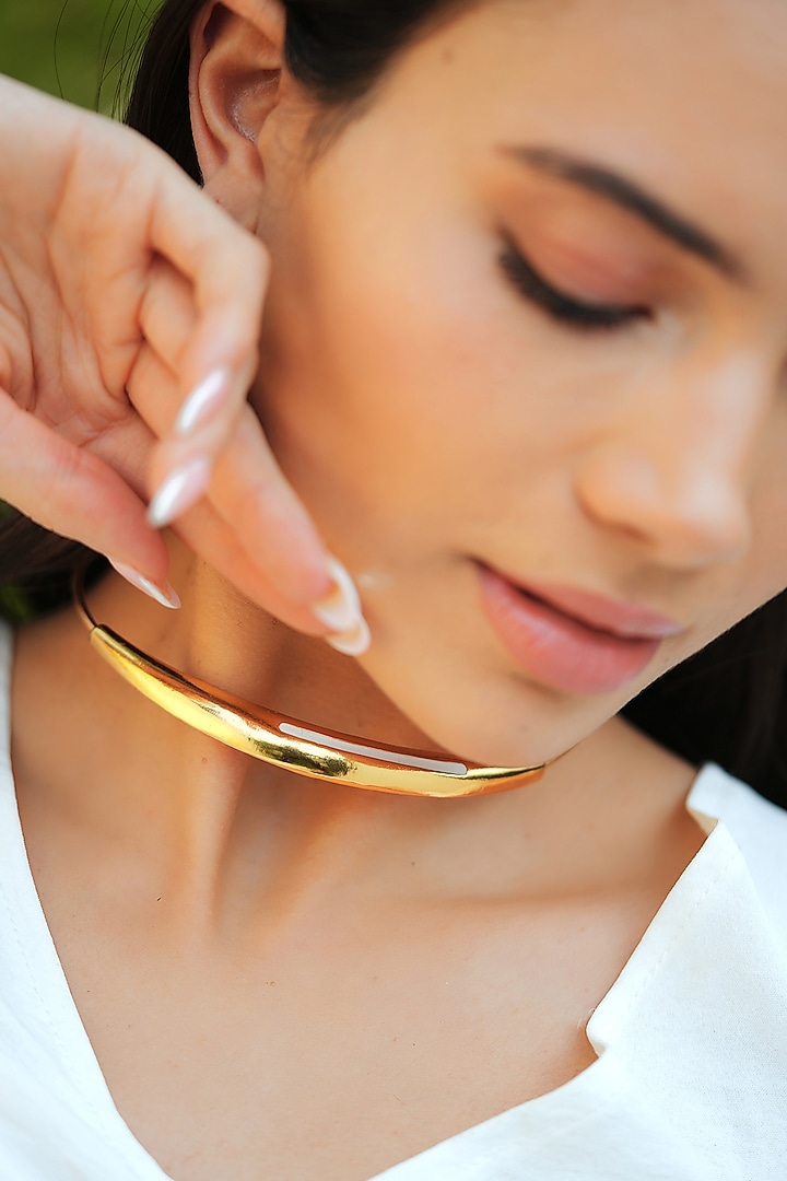 Gold Plated White Enameled Necklace by Varnika Arora at Pernia's Pop Up Shop