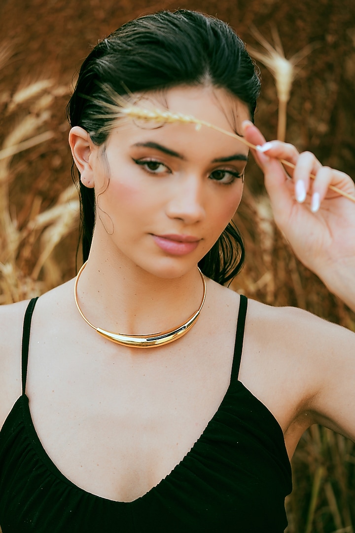 Gold Plated Black Enameled Necklace by Varnika Arora at Pernia's Pop Up Shop