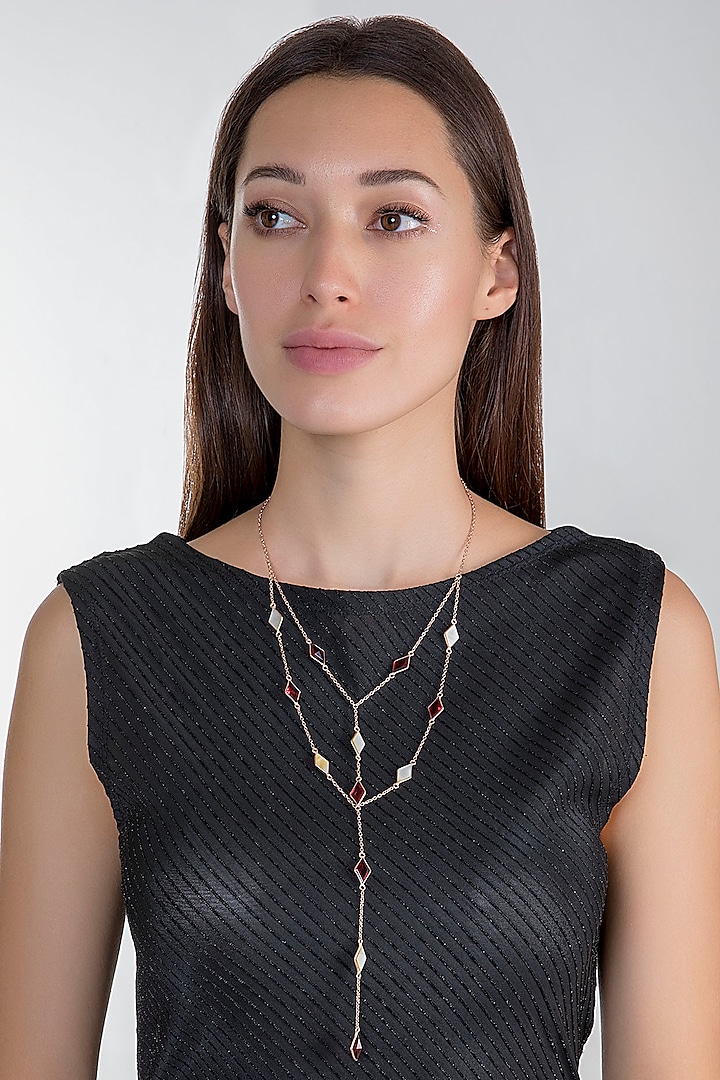 Rose Gold Plated MOP & Pink Quartz Necklace by Varnika Arora at Pernia's Pop Up Shop