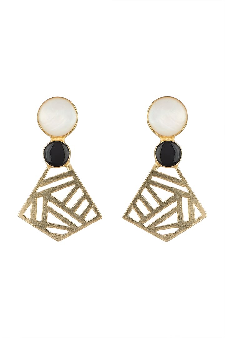Gold Plated White MOP & Black Onyx Bead Earrings Design by Varnika ...