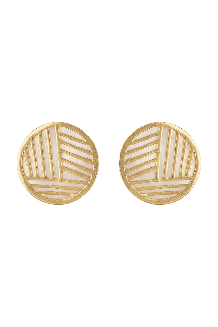 Gold Plated White MOP Stud Earrings by Varnika Arora at Pernia's Pop Up Shop