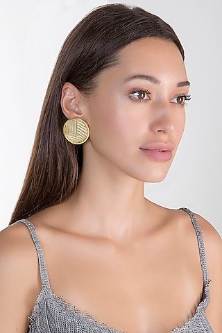 Gold Plated White MOP Stud Earrings by Varnika Arora