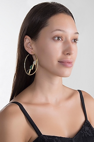 Gold Plated MOP Hoop Earrings by Varnika Arora