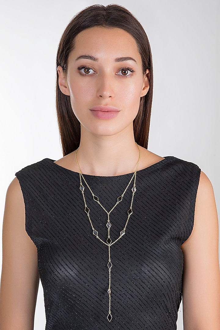 Gold Plated Black Onyx Necklace by Varnika Arora